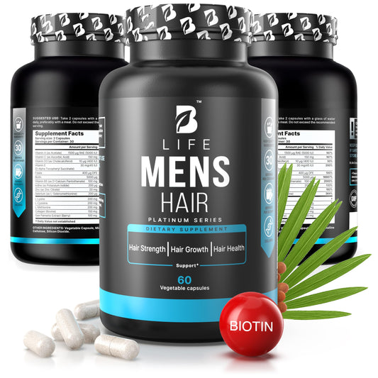 BLife Men’s Hair Growth bottle on a clean surface for easy daily use.