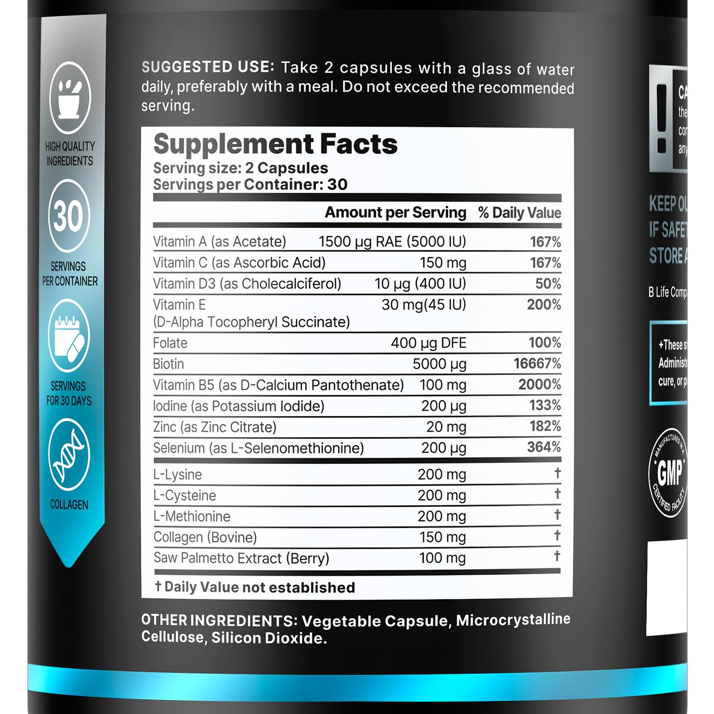 BLife Men’s Hair Growth capsules close-up, showcasing simple daily intake.