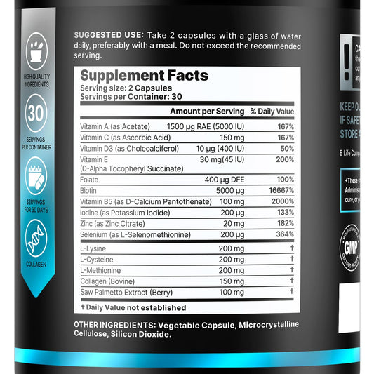 BLife Men’s Hair Growth capsules close-up, showcasing simple daily intake.