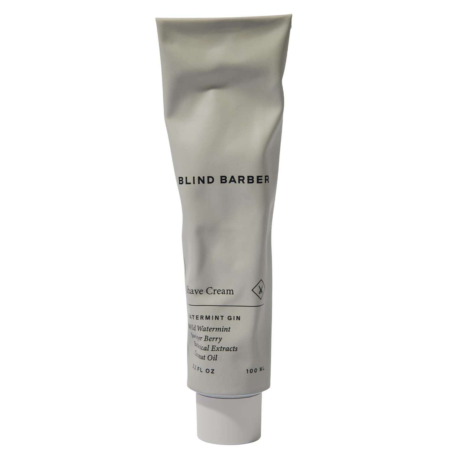 Blind Barber Watermint Gin Shave Cream bottle close-up showing protective lather