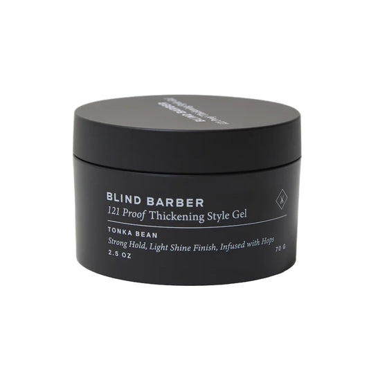Blind Barber 121 Proof thickening gel bottle pour showing quick rinse-friendly packaging