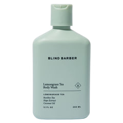 Blind Barber Lemongrass Tea Body Wash bottle closeup for a refreshing daily cleanse.