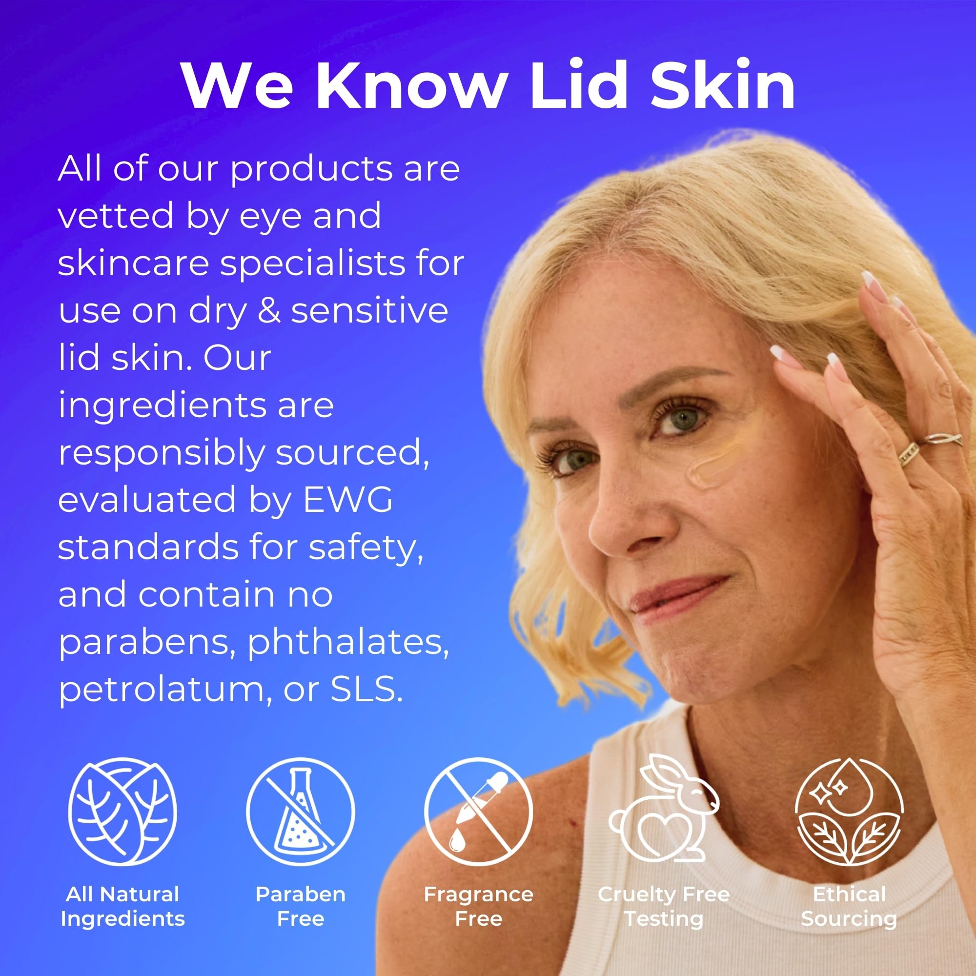 Applying Blinkjoy Restorative Under Eye Balm before bed for a refreshed-looking under-eye area.