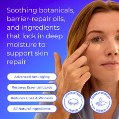 Blinkjoy Restorative Under Eye Balm application close-up demonstrating smooth, hydrating daily use.