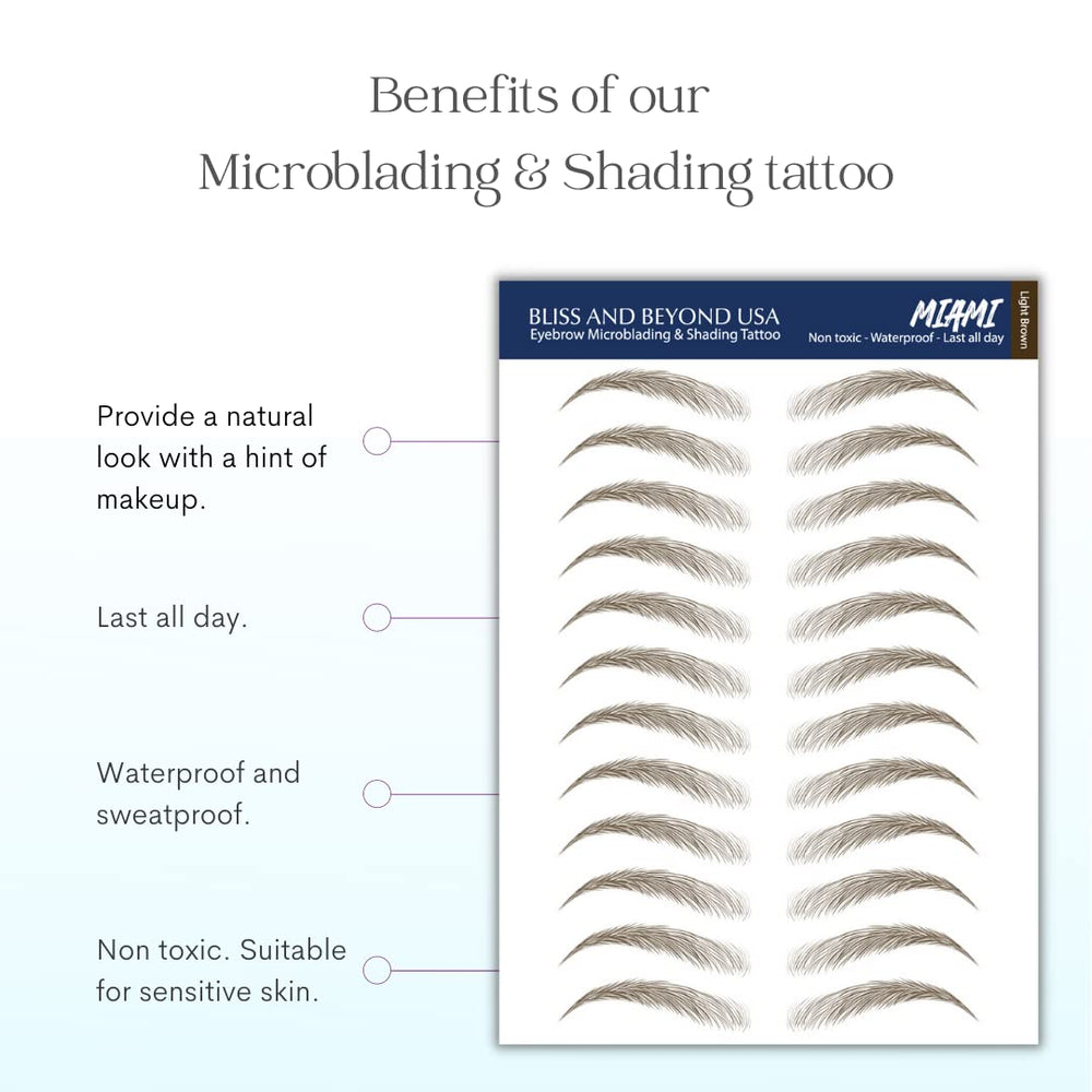 Two sheets from Bliss and Beyond USA offering twenty-four brow sticker pairs