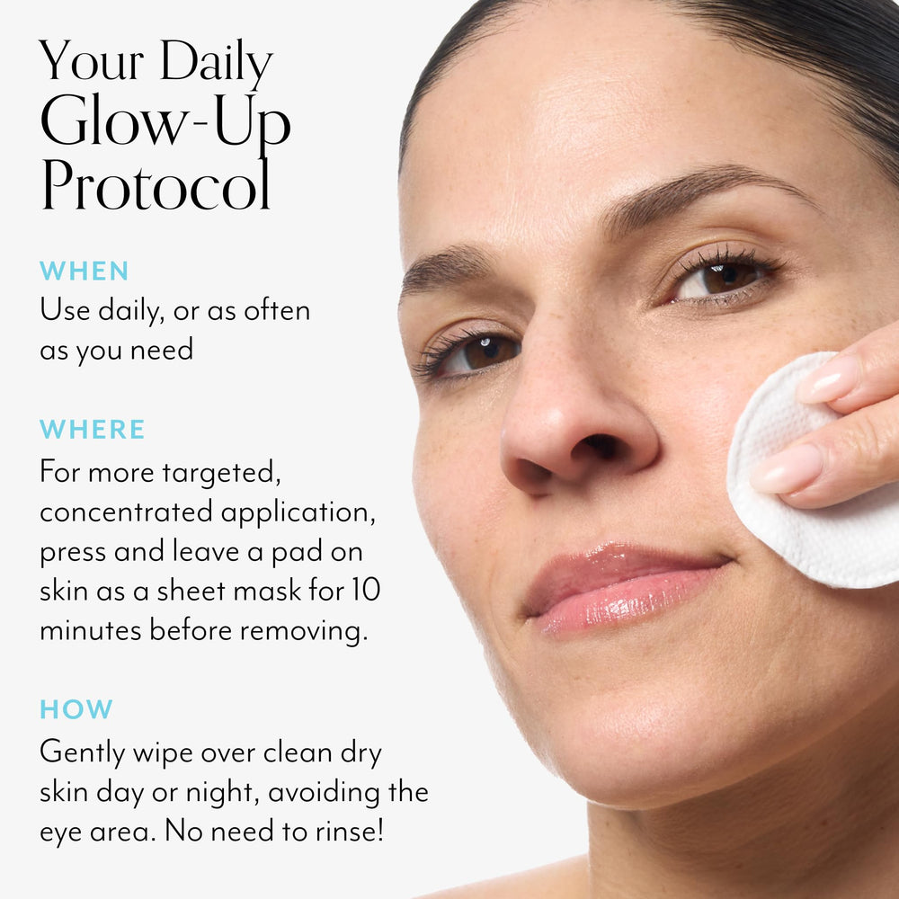 Bliss Bright Idea pads resting on skin as a leave-on brightening sheet mask