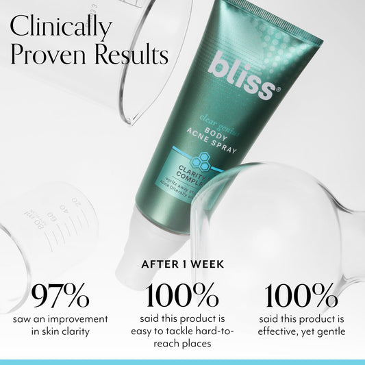 Bliss Clear Genius bottle back view highlighting ingredients and directions.