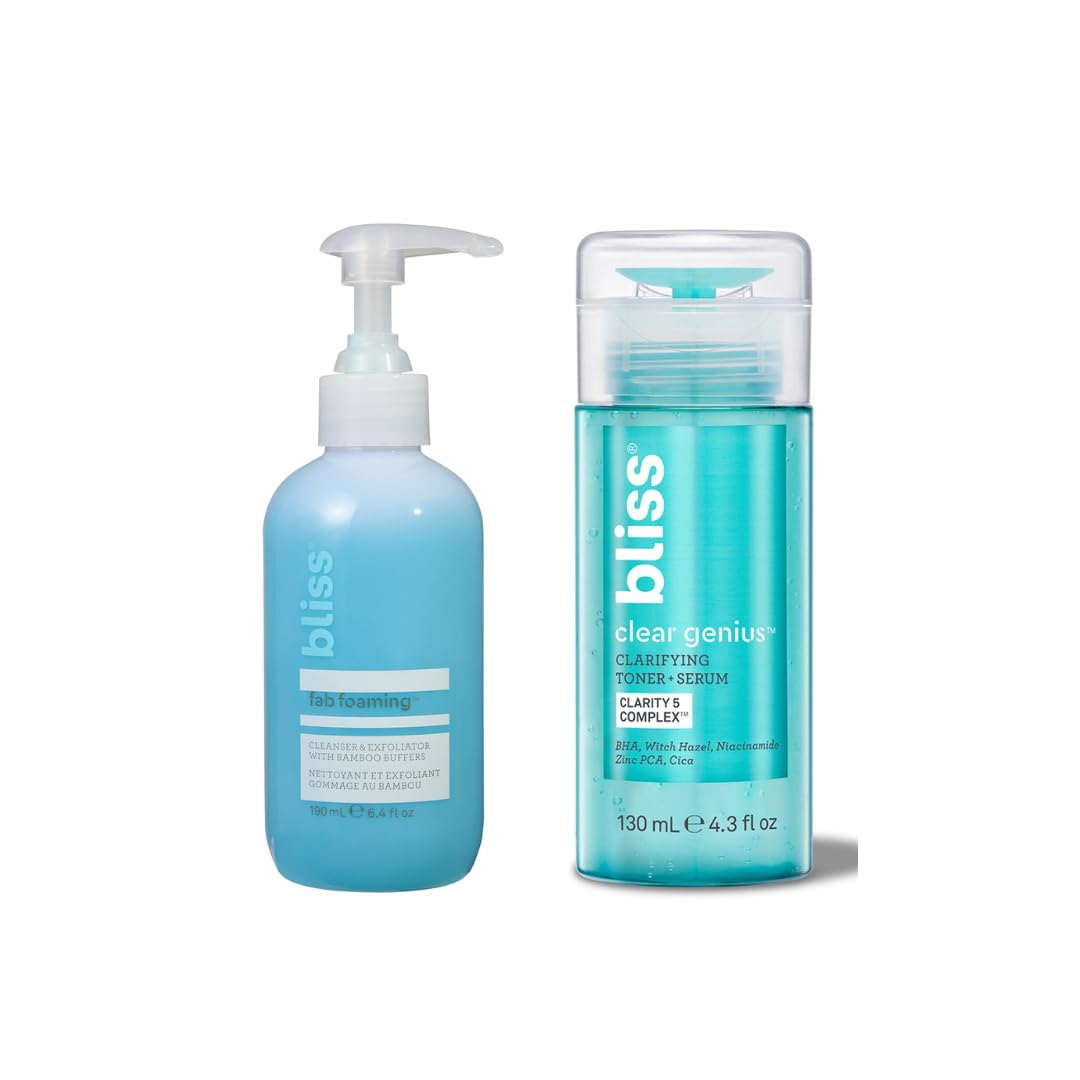 Bliss Fab Foaming Cleanser bottle pour highlights gentle cleansing for balanced skin