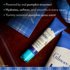 Bliss Gilmore Girls lip mask jar showcases rich shea butter and pumpkin enzymes for moisture.