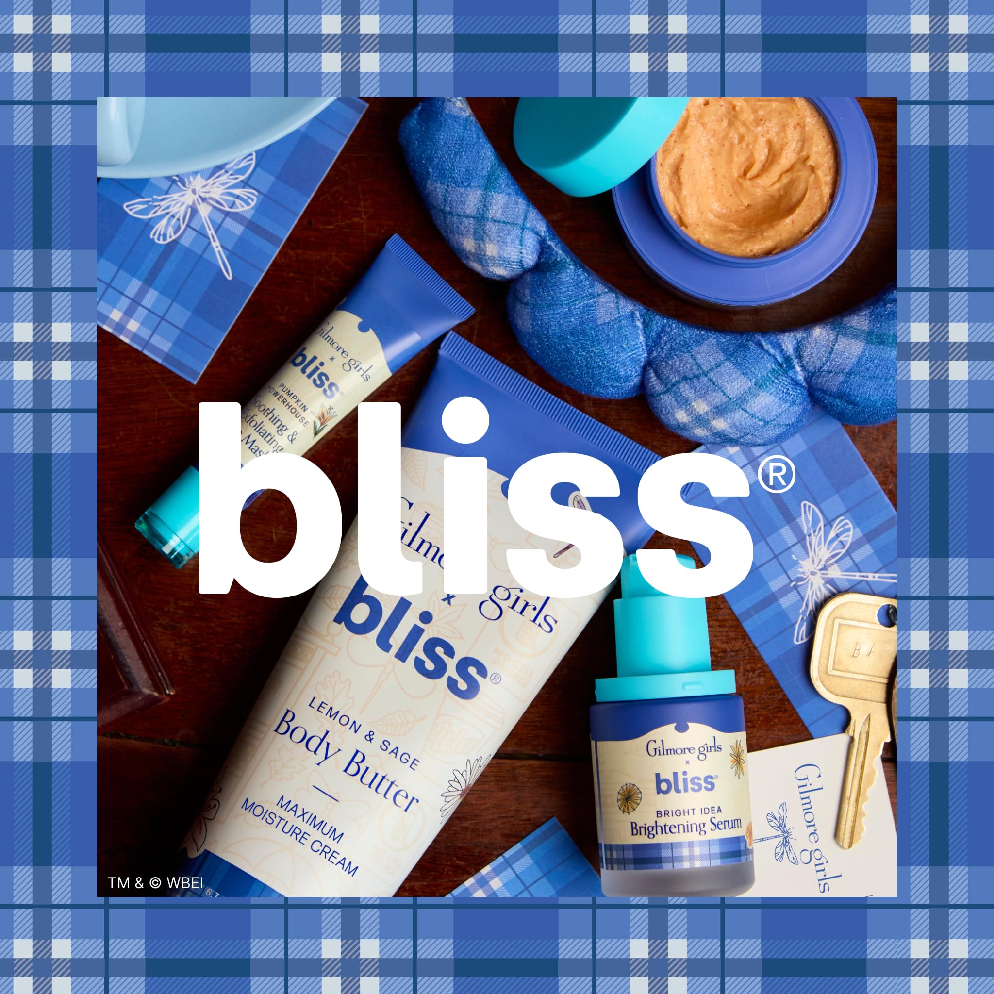 Bliss Gilmore Girls lip mask packaging shows pumpkin scent and fall-inspired vibe.