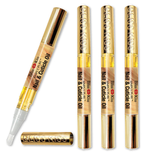 Bliss Kiss Simply Pure Nail Oil Pen packaging for mess-free cuticle care.