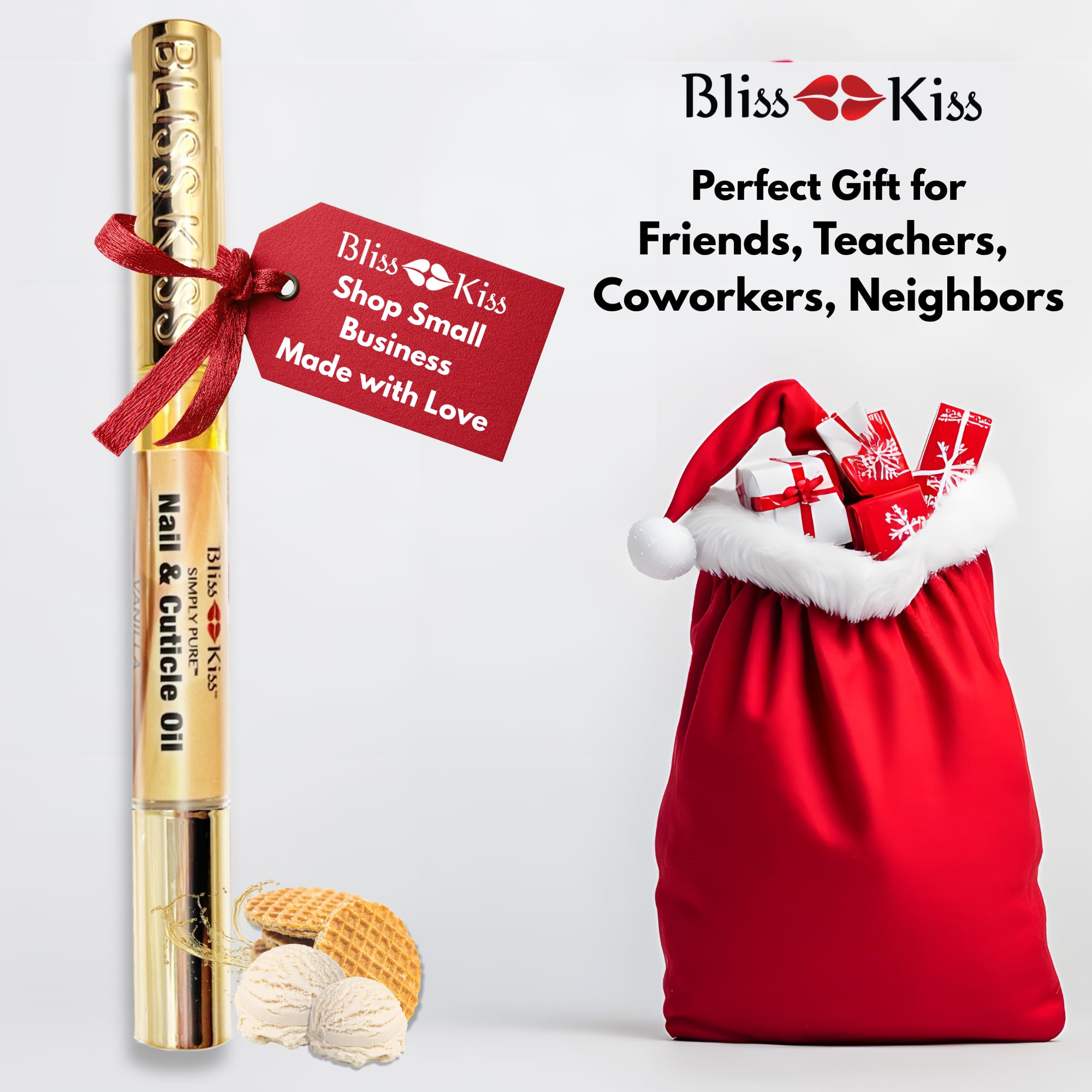 Travel-friendly Bliss Kiss nail oil pen fits in a purse for on-the-go care.