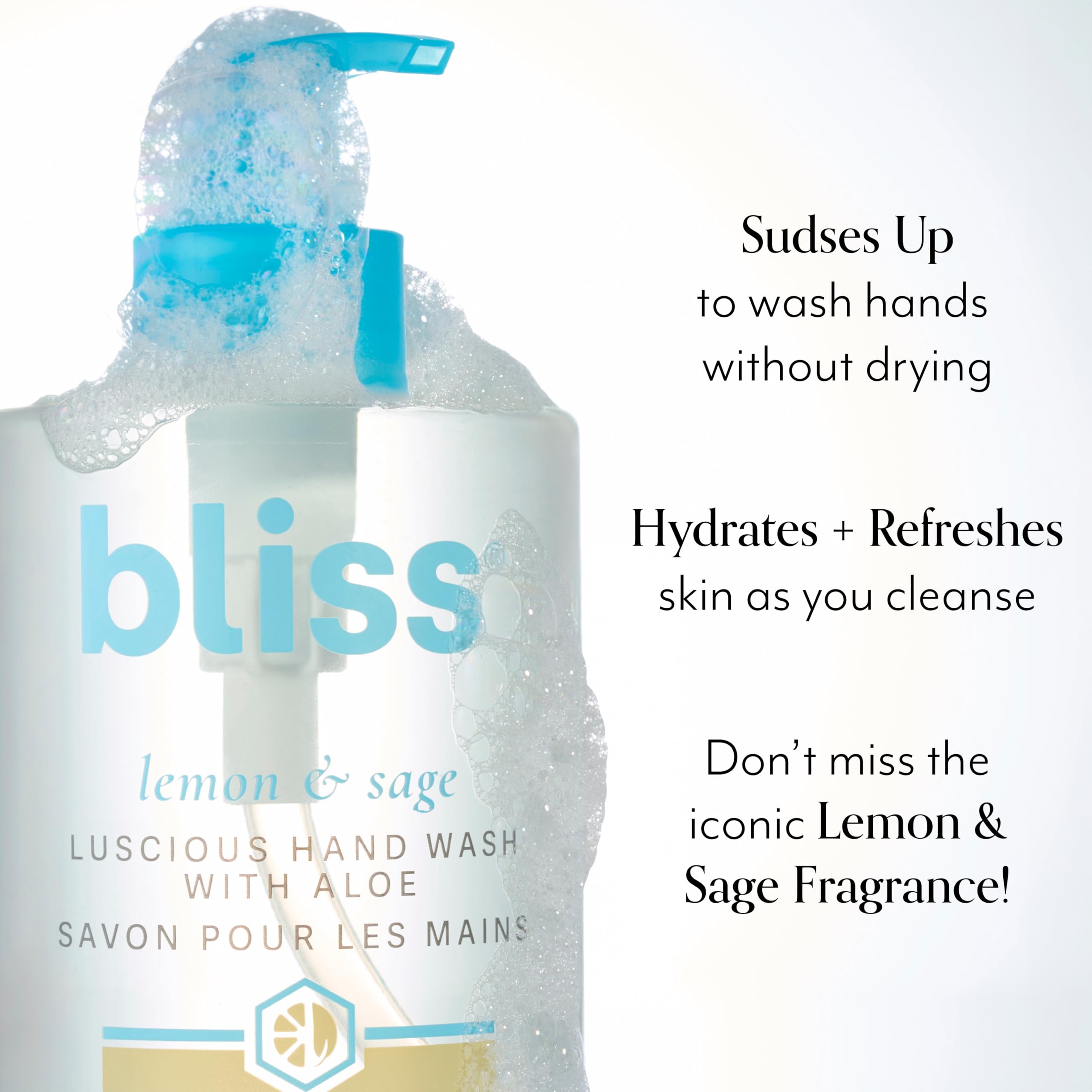 Bliss Lemon & Sage hand wash lather creates creamy foam while washing