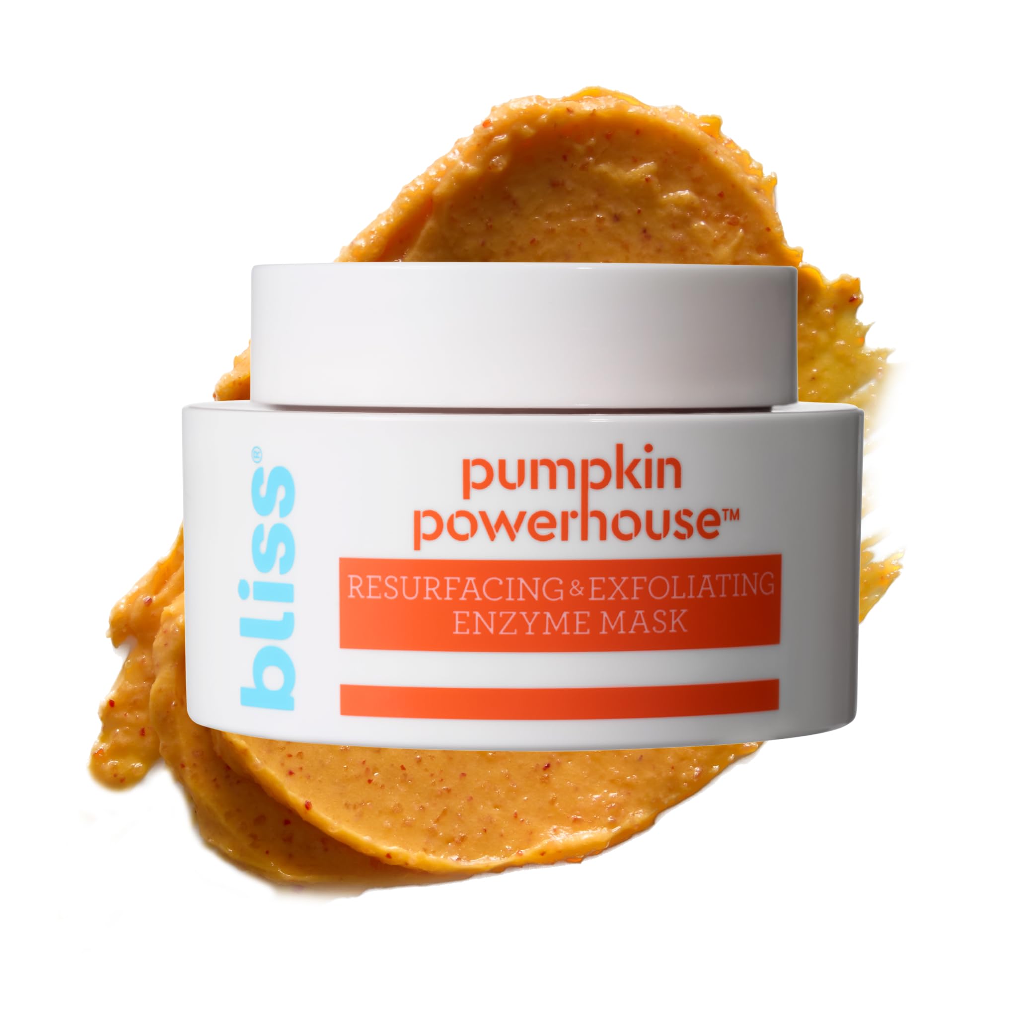 Bliss Pumpkin Powerhouse Mask jar closeup shows radiant skin potential