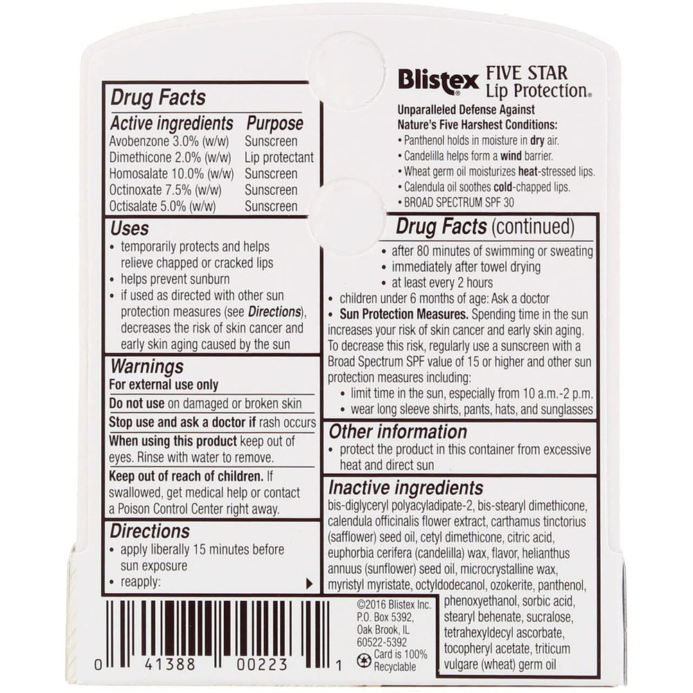 Blistex Five Star Lip Protection SPF 30 pack shot highlights value pack