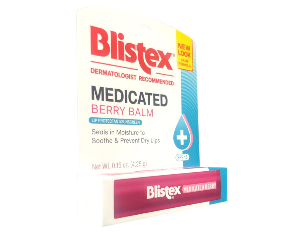 Blistex Medicated Berry Balm being applied to lips for soothing moisture.