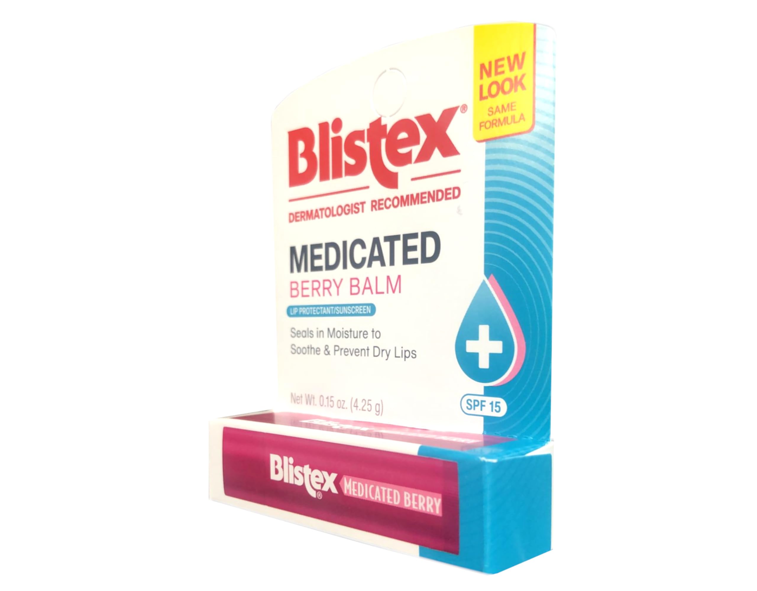 Blistex Medicated Berry Balm SPF 15 label highlights sun protection.