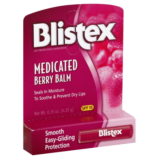 Blistex Medicated Berry Lip Balm tubes in a 24-pack, delivering moisture and protection