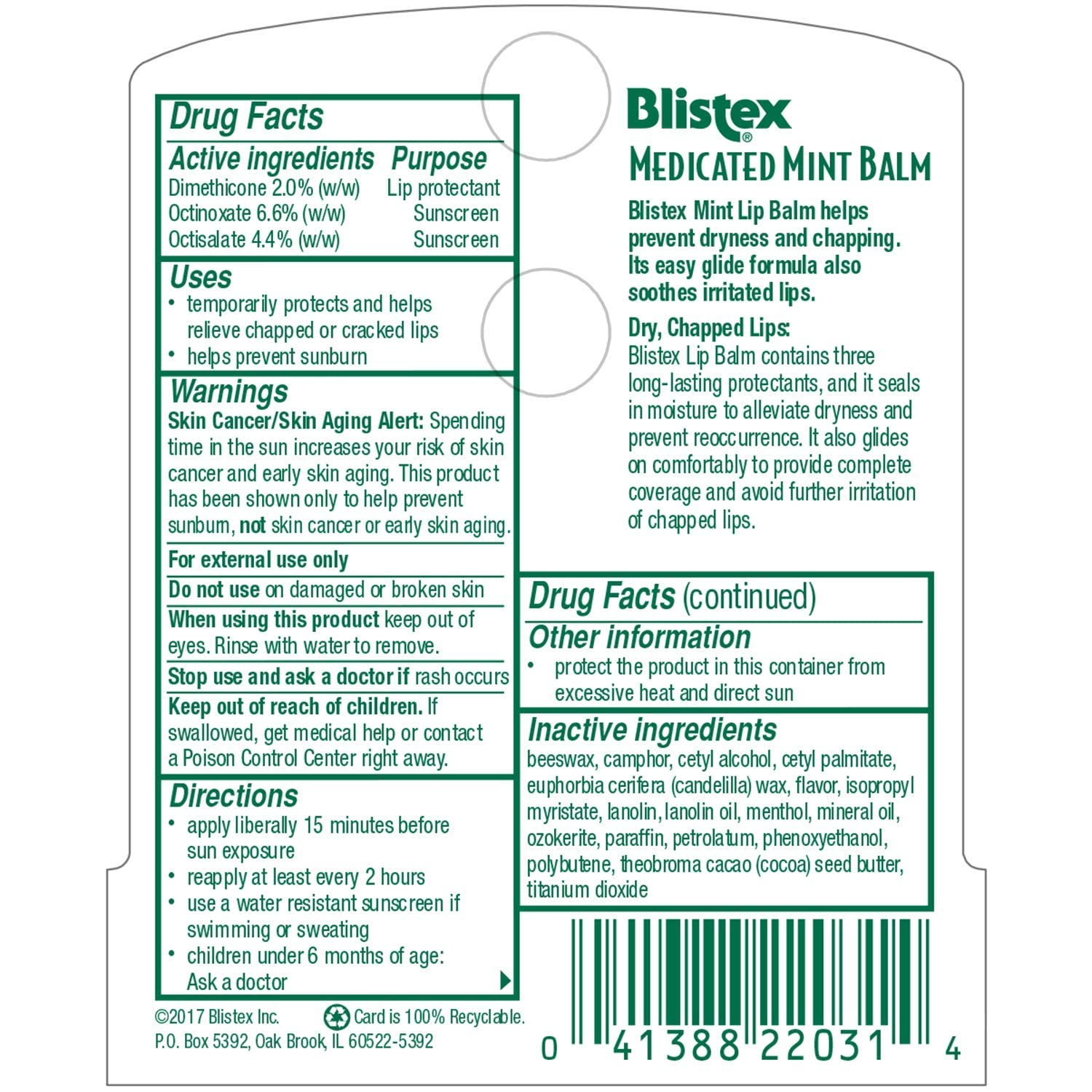 Blistex Medicated Mint Balm SPF 15 close-up showing minty cooling formula for dry lips.