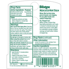 Blistex Medicated Mint Balm SPF 15 close-up showing minty cooling formula for dry lips.