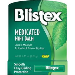 Blistex Medicated Mint lip balm glides on smoothly to protect lips from chapping.