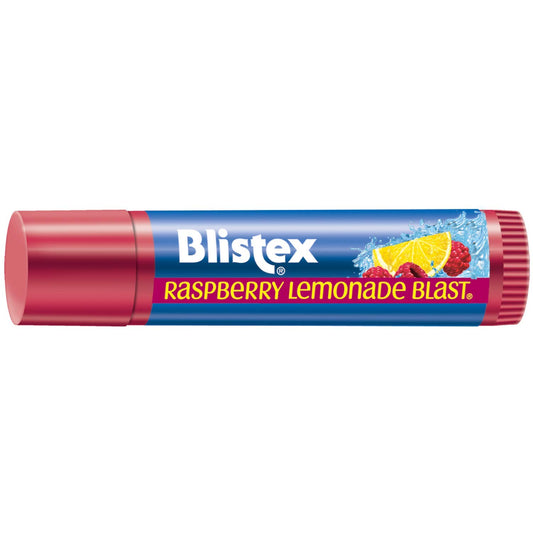 Blistex Raspberry Lemonade Blast balm glide highlights easy application and moisture.
