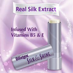 Blistex Silk & Shine lip balm application demonstrates easy, smooth glide with satin-soft lips.