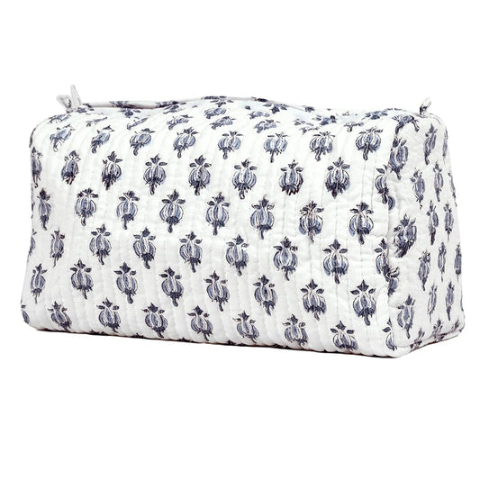 BLOCK N STYLE cotton toiletry bag with floral print, soft fabric ideal for travel cosmetics.
