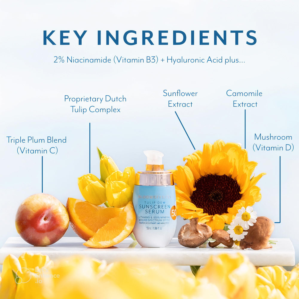 Bloomeffects Tulip Dew Serum zinc-oxide contains mineral protection.