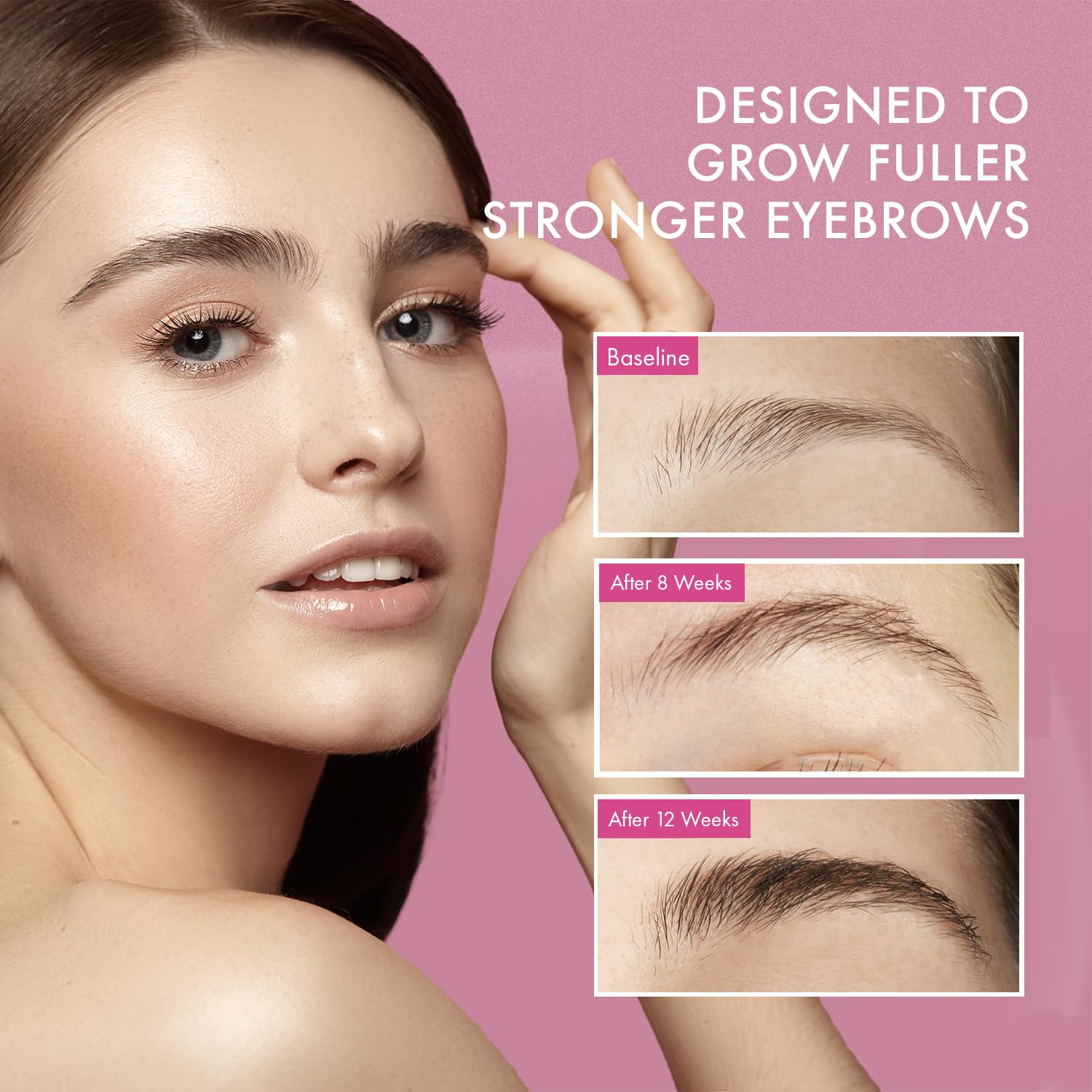 Blooskim eyebrow serum tube with natural ingredients visible for nourishing brows.