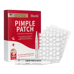 Blorfo pimple patches on skin offering daytime protection and oil absorption.