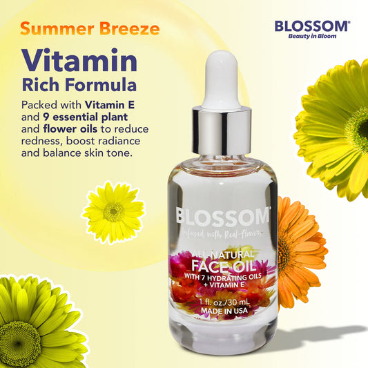 Blossom face oil vitamin E boost highlighting skin nourishment.