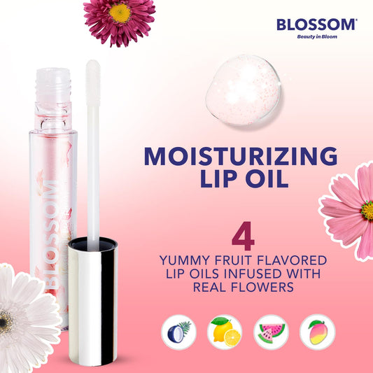 Blossom Lip Oil shimmer close-up illustrating subtle shine without stickiness.