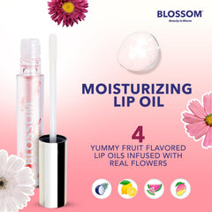 Blossom Lip Oil shimmer close-up illustrating subtle shine without stickiness.