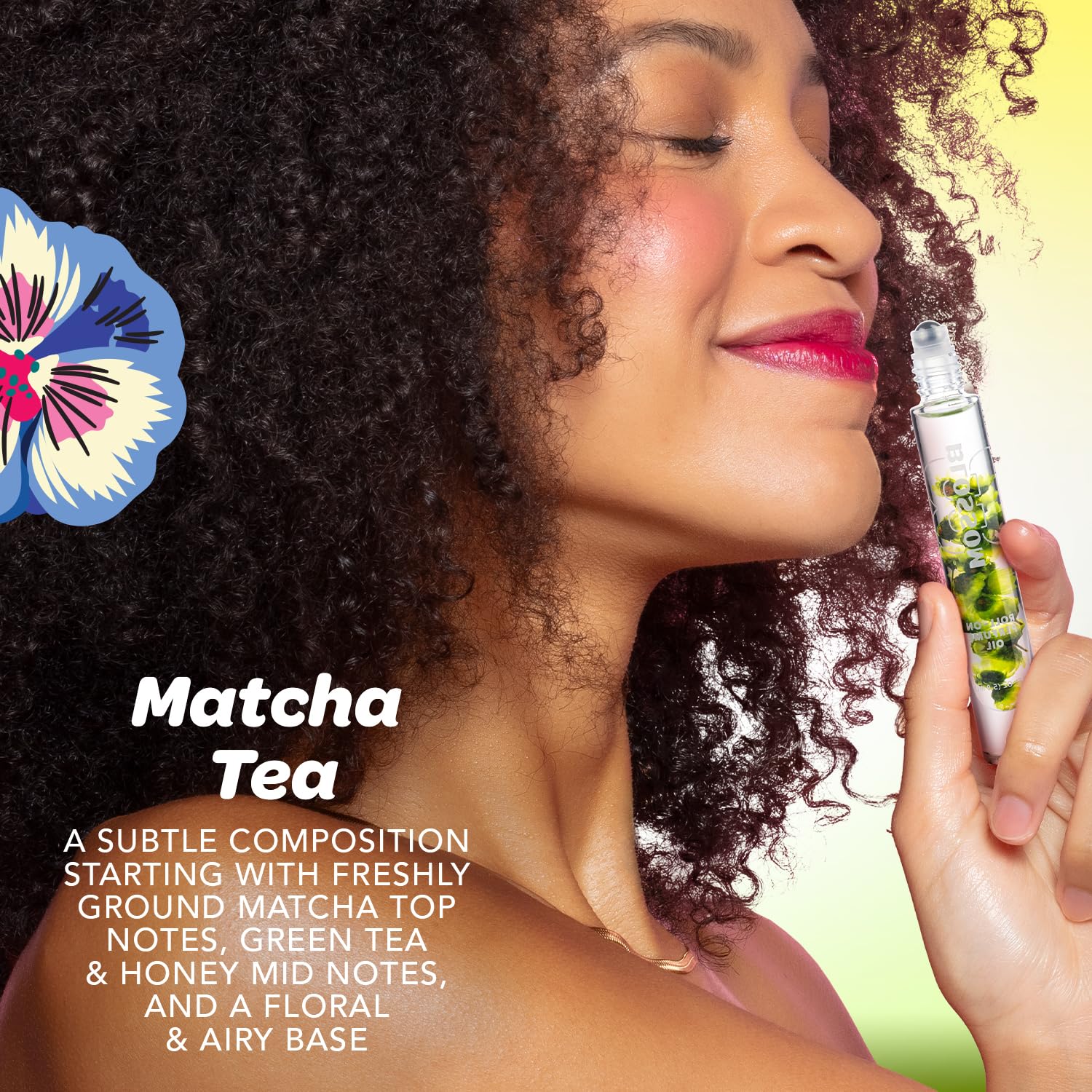 Blossom Matcha Tea packaging—purse-sized travel-friendly fragrance.