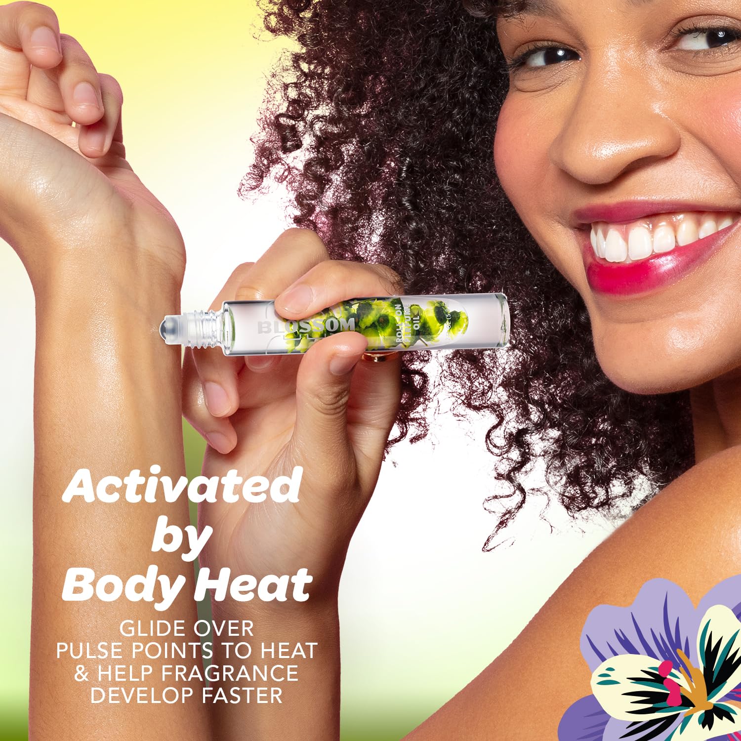 Blossom Matcha Tea roll-on in a compact size for on-the-go scent.