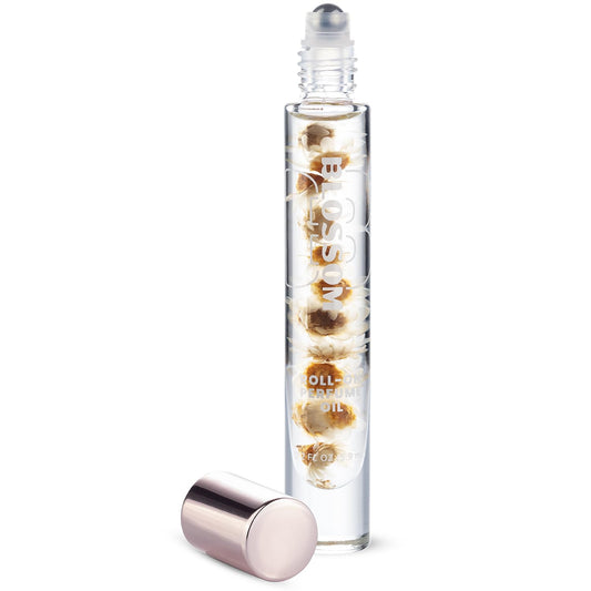 Blossom Vanilla Sweet Cream roll-on bottle showing a luxury, travel-friendly fragrance for on-the-go use.