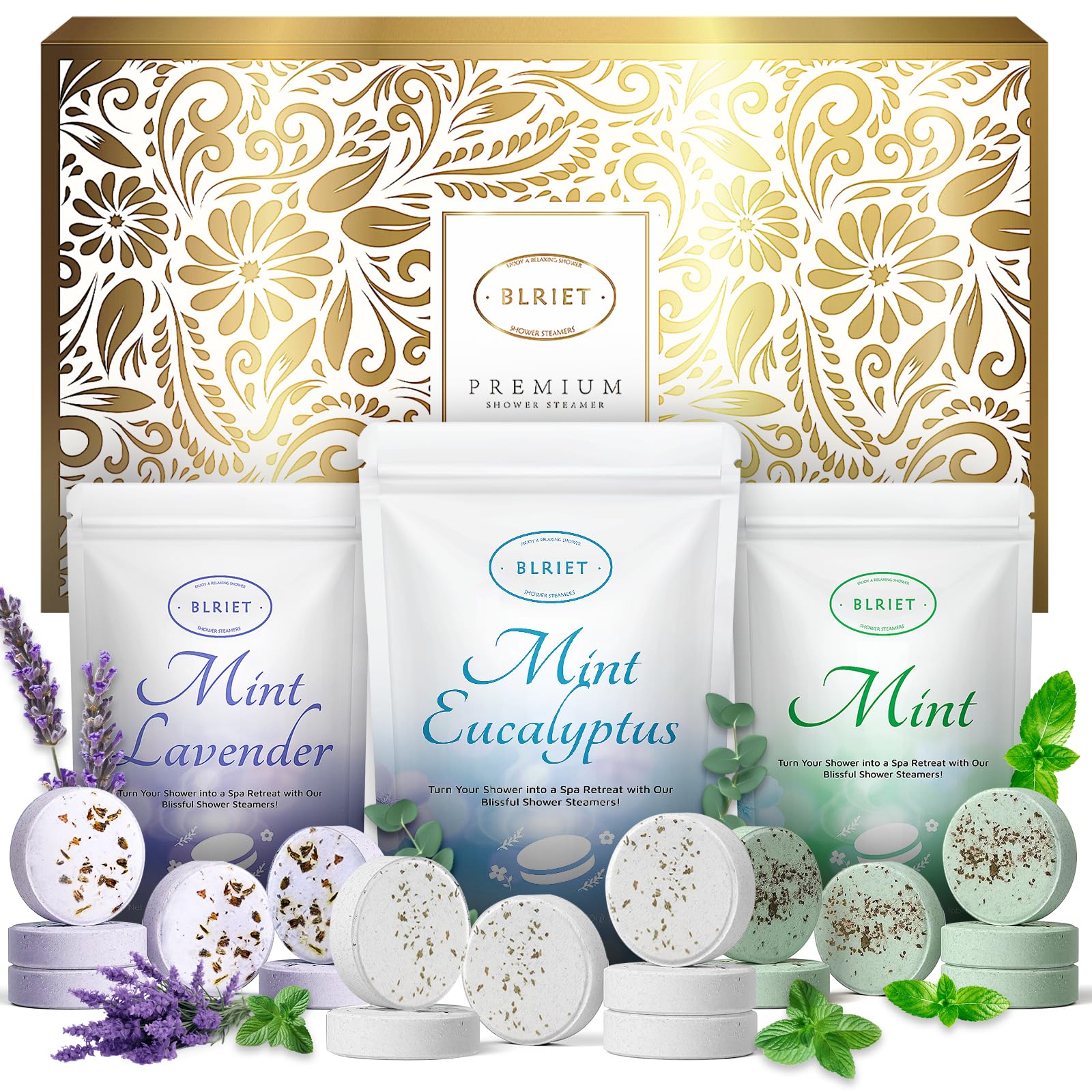 BLRIET 18-pack shower steamers in premium gift box for relaxation