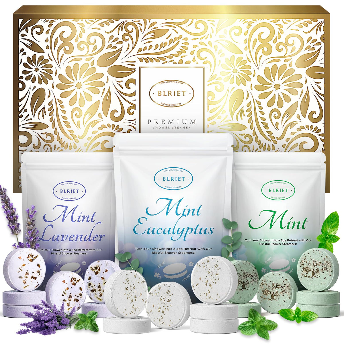 BLRIET 18-pack shower steamers in premium gift box for relaxation