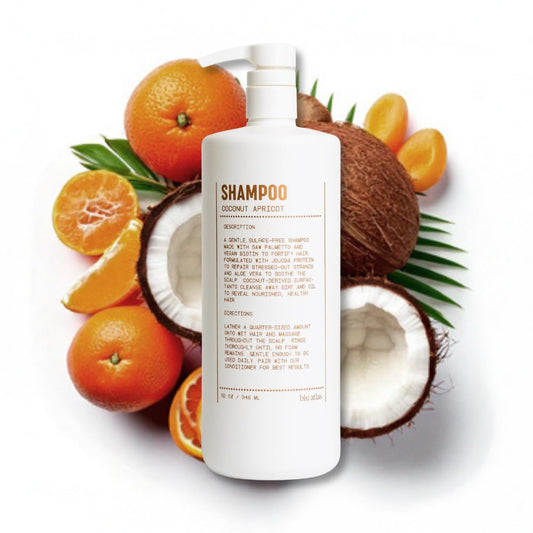 Blu Atlas Men’s Natural Shampoo bottle front, gentle cleansing for sensitive scalps.
