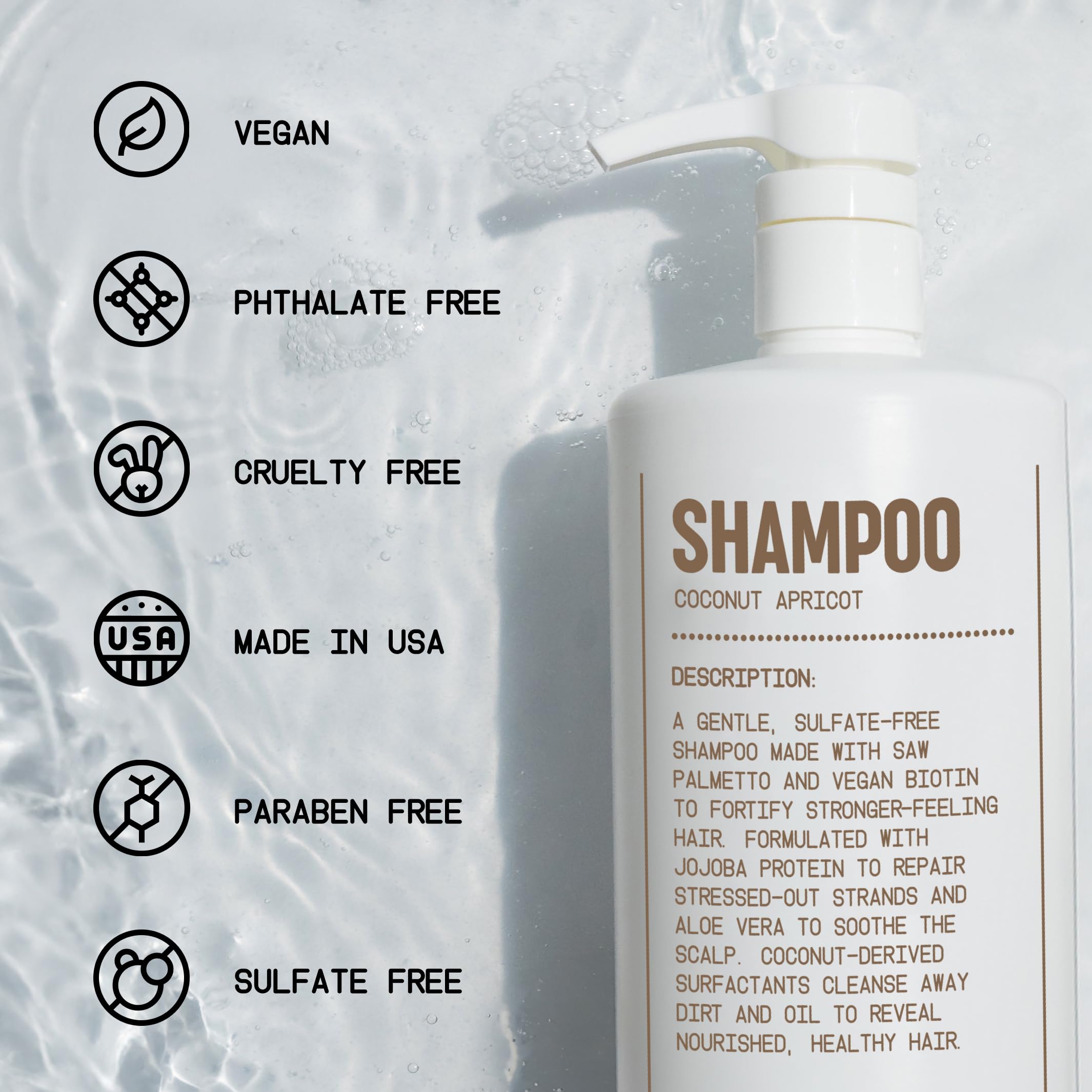 Blu Atlas shampoo ingredients label highlighting jojoba and aloe for nourishing care.