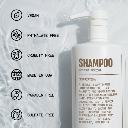 Blu Atlas shampoo ingredients label highlighting jojoba and aloe for nourishing care.
