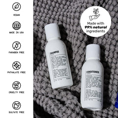Blu Atlas shampoo and conditioner packaging shown together for a complete grooming routine.