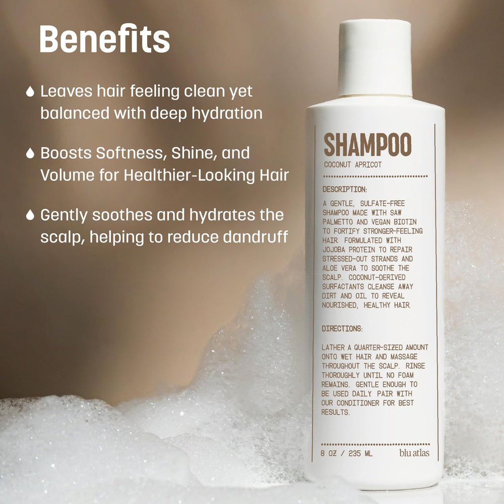 Blu Atlas Men's Natural Shampoo lather close-up suggests rich cleansing