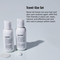 Blu Atlas travel-size conditioner bottle helps detangle and nourish stressed strands.