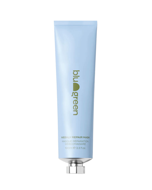 BLU & GREEN Weekly Repair Mask packaging highlights eco-friendly, cruelty-free care.