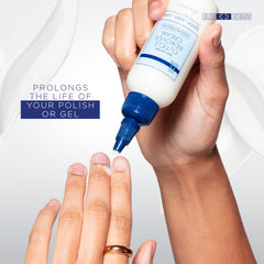 Blue Cross Cuticle Remover Cream on hands and nails close-up for smoother cuticles