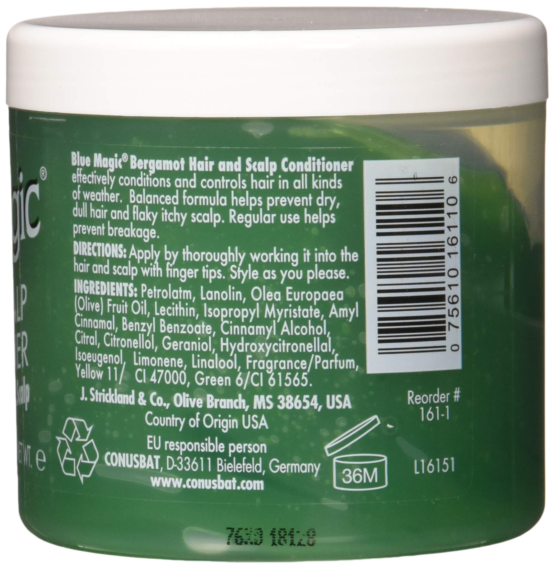 Blue Magic Bergamot conditioner label close-up highlights bergamot scent and conditioning.