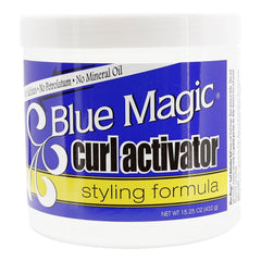 Blue Magic Curl Activator three-pack jar front view shows packaging and potential curl definition.