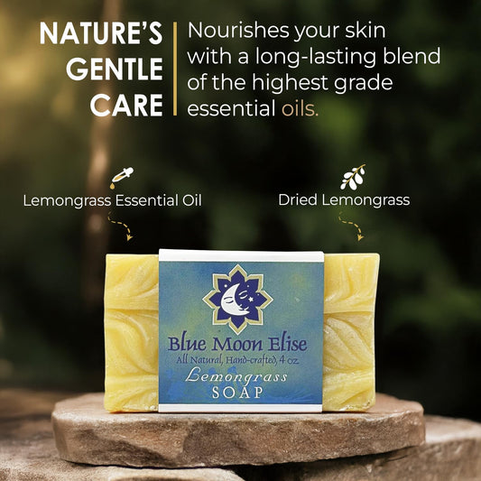 Blue Moon Elise lemongrass bar soap close-up reveals vibrant texture and fresh aroma.